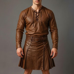 Medieval Leather Kilt & Tunic - Genuine Leather Handmade Renaissance Faire Costume - Gladiator Viking Warrior Cosplay - LARP Festival Outfit