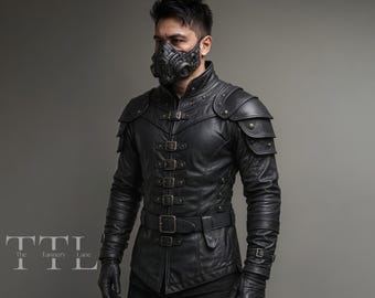 Genuine Leather Warrior Armor Jacket - Handmade Gothic Steampunk Costume Coat, Post-Apocalyptic Cyberpunk Cosplay, Medieval Fantasy Armor