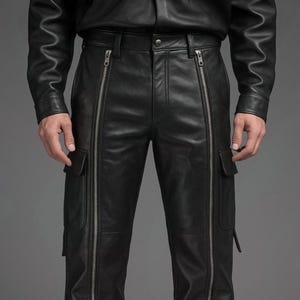 Men's Genuine Leather Cargo Pants - Handmade Streetwear Real Leather Trousers with Zippers - Gothic Punk Biker Pants - Alternative Darkwear