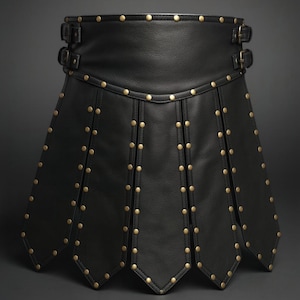 Genuine Leather Warrior Kilt - Handmade Studded Gladiator Skirt - Medieval Viking LARP Costume - Renaissance Festival Steampunk Cosplay Gear