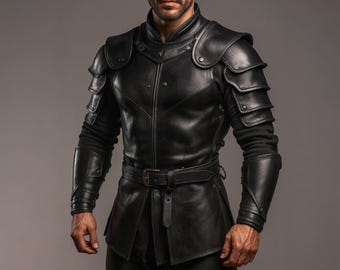 Handcrafted Black Leather Armor – Medieval Cosplay Chestplate