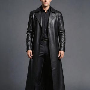Handmade Lambskin Leather Trench Coat - Full Length Gothic Matrix Overcoat