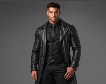 Handmade Genuine Sheep Leather Trench Coat - Gothic Cyberpunk Duster Jacket