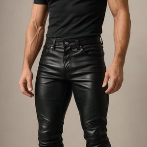 Men&#39;s Genuine Sheepskin Leather Pants - Handmade Biker Leather Jeans - Real Leather Gothic Trousers - Streetwear Rock Pants - Gift For Men
