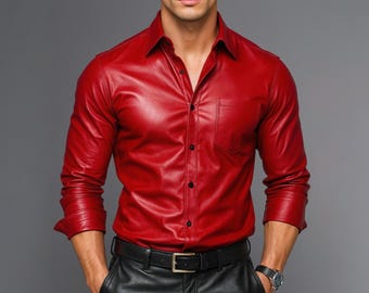 Camisa de piel de oveja hecha a mano – Ropa de club de motociclista de corte entallado para hombre