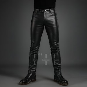 Men&#39;s Genuine Sheepskin Leather Pants - Handmade Black Leather Biker Pants - Slim Fit Leather Jeans Gothic Punk Rock Real Leather Trousers