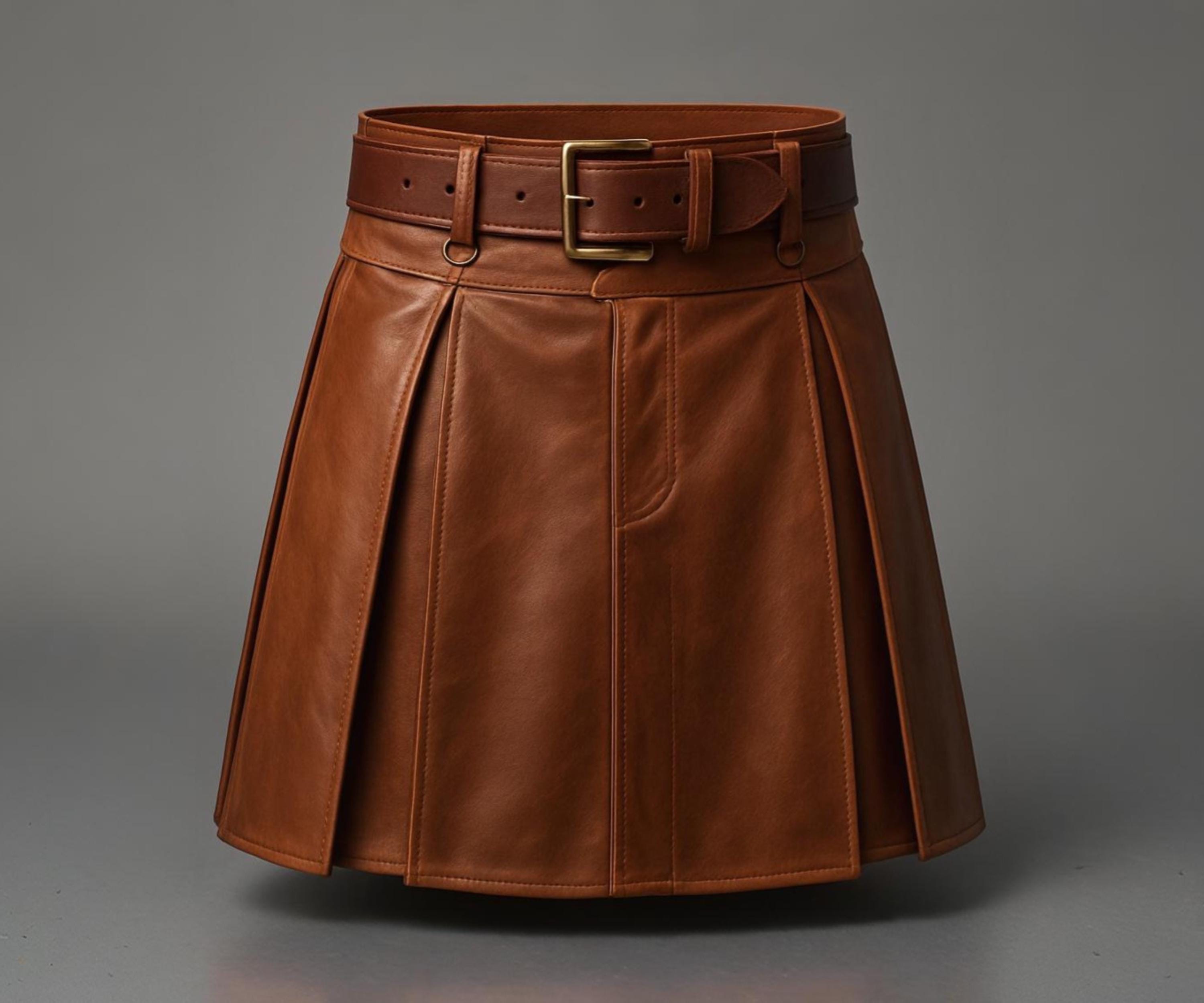 Brown Leather Pleated Skirt UK