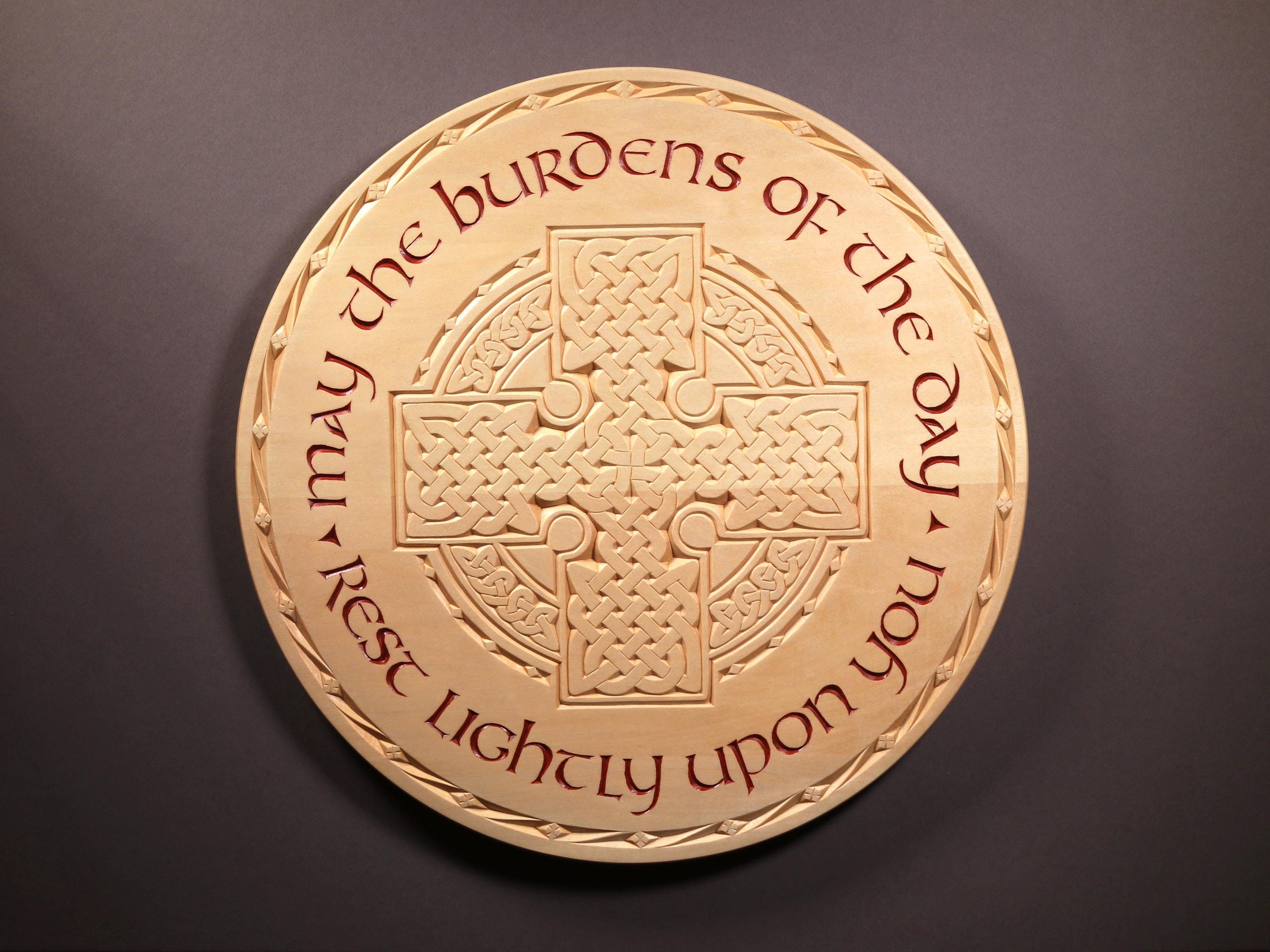 Hand-Carved Irish Blessing Wall Art With Celtic Cross