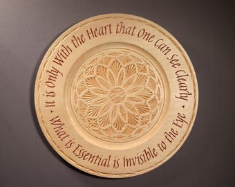 Hand-Carved Quote From The Little Prince by Saint-Exupery: Spiritual Wood Wall Art
