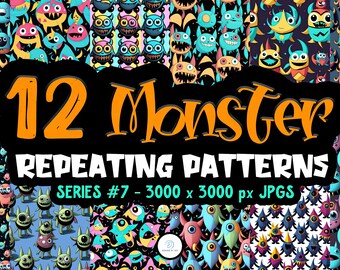 Monsters Series 07 - Unique Seamless Patterns - Printable Paper for DIY Scrapbooking and Crafts