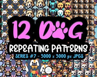 Dogs Series 07 - Seamless- Repeating Pattern- 12 Original Designs- Printable Paper- Commercial Use