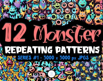 Monsters Series 01 - Unique Seamless Patterns - Printable Paper for DIY Scrapbooking and Crafts