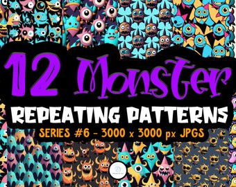 Monsters Series 06 - Unique Seamless Patterns - Printable Paper for DIY Scrapbooking and Crafts