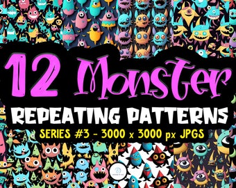 Monsters Series 03 - Unique Seamless Patterns - Printable Paper for DIY Scrapbooking and Crafts