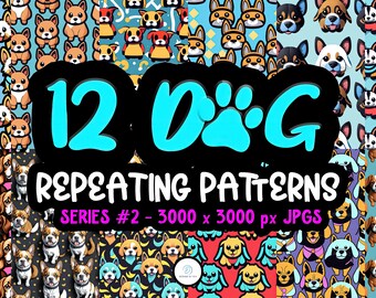 Dogs Series 02 - Seamless- Repeating Pattern- 12 Original Designs- Printable Paper- Commercial Use