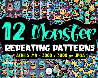 Monsters Series 08 - Unique Seamless Patterns - Printable Paper for DIY Scrapbooking and Crafts