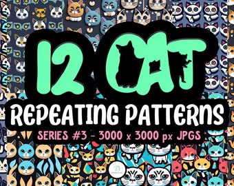 Cats Series 03 - Seamless- Repeating Pattern- 12 Original Designs- Printable Paper- Commercial Use