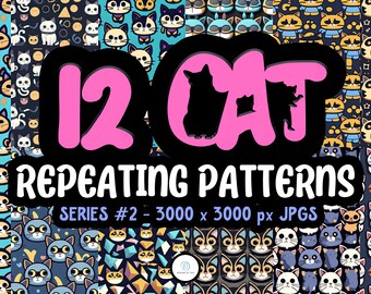 Cats Series 02 - Seamless- Repeating Pattern- 12 Original Designs- Printable Paper- Commercial Use