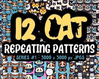 Cats Series 01 - Seamless- Repeating Pattern- 12 Original Designs- Printable Paper- Commercial Use