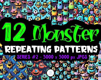 Monsters Series 02 - Unique Seamless Patterns - Printable Paper for DIY Scrapbooking and Crafts