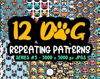 Dogs Series 05 - Seamless- Repeating Pattern- 12 Original Designs- Printable Paper- Commercial Use