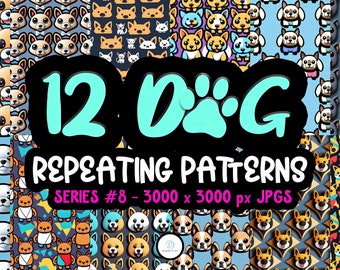 Dogs Series 08 - Seamless- Repeating Pattern- 12 Original Designs- Printable Paper- Commercial Use