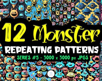 Monsters Series 05 - Unique Seamless Patterns - Printable Paper for DIY Scrapbooking and Crafts