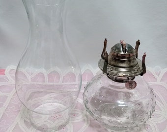 Vintage 13" Hobnail, Clear Glass Lamplight Farms Oil Lamp With Clear Globe
