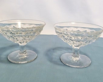 2 Fostoria Glass Company's American Clear Pattern, Nicknamed "Ice Cube Pattern" Low Sherbet/Dessert Bowls