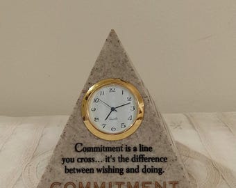 Marble Pyramid 4-Sided Inspirational Quartz Desk Clock By Silcon Electronics. 3 5/8" Tall And Base Is 3 5/8" Square. Works Perfect