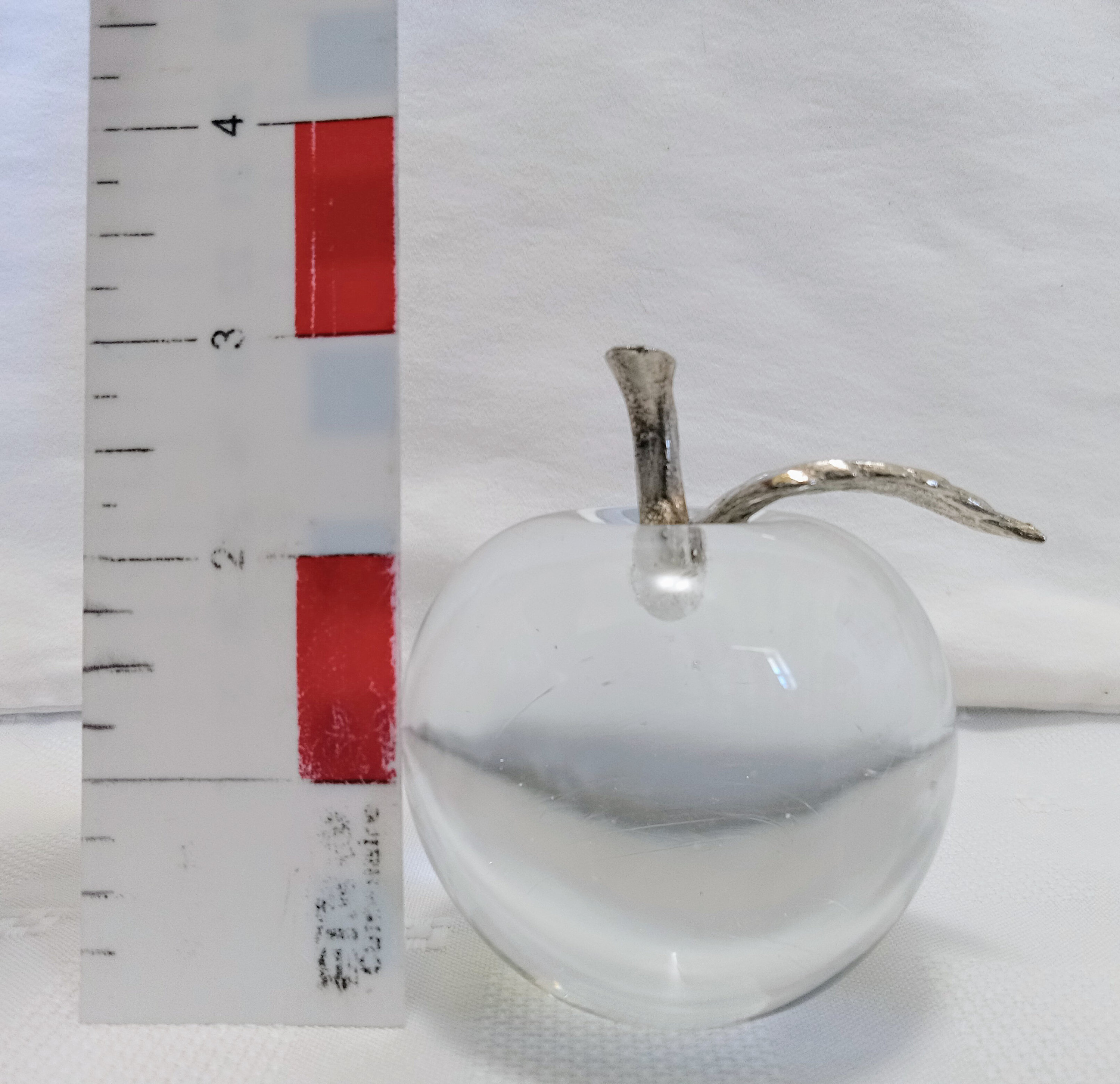 Blown Glass Apples. 1 is Clear With A Sterling Silver Stem and Leaf. 2 ...