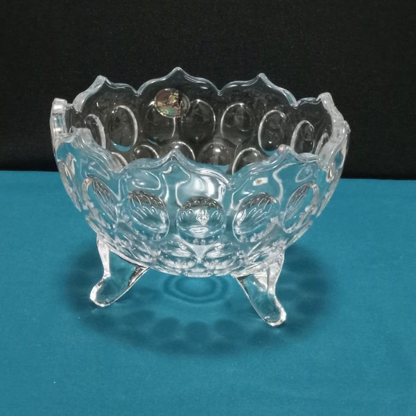 Studio Silversmiths Clarice Collection Crystal Candy Dish. Footed, Thumbprint And Flower Design