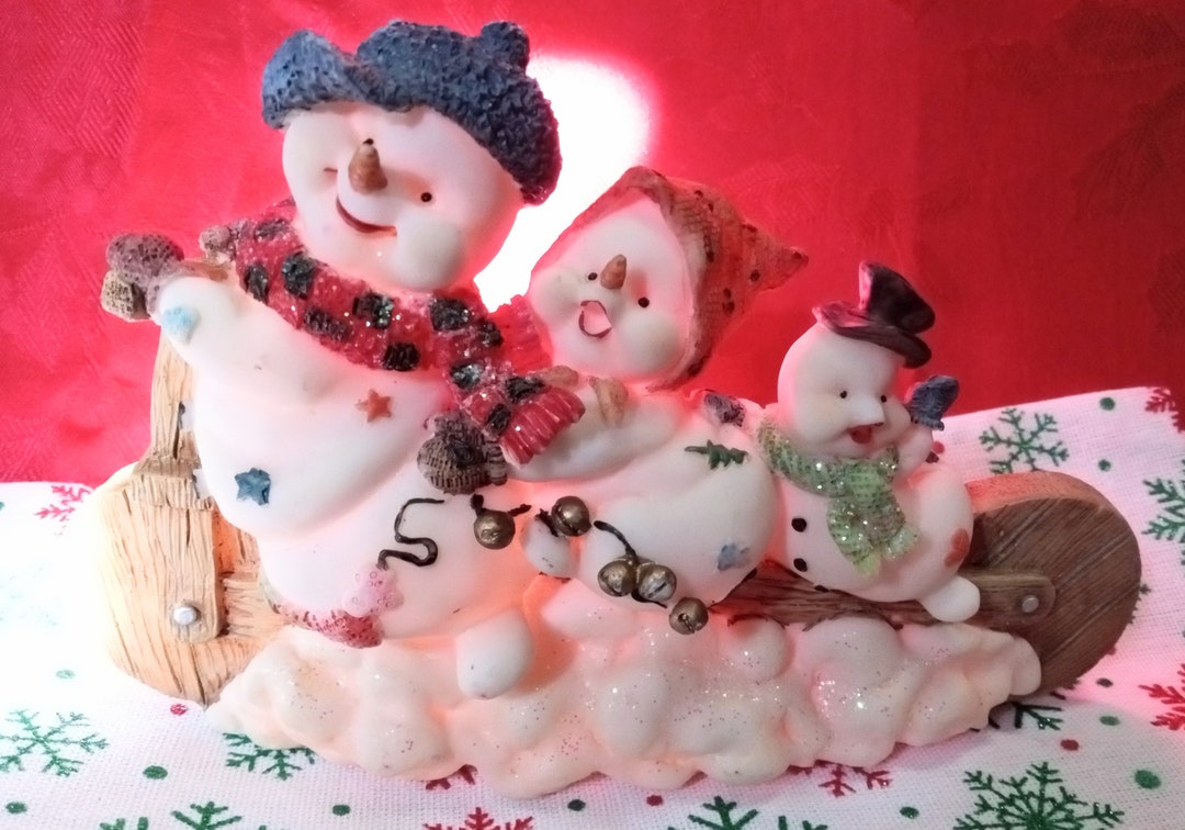 Adorable Snowman Family Figurine. Riding A wood Etsy
