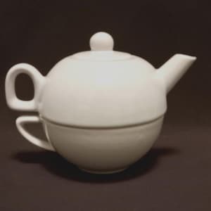 Tea For One, 2 In 1 White Ceramic Tea Pot/Teacup Set