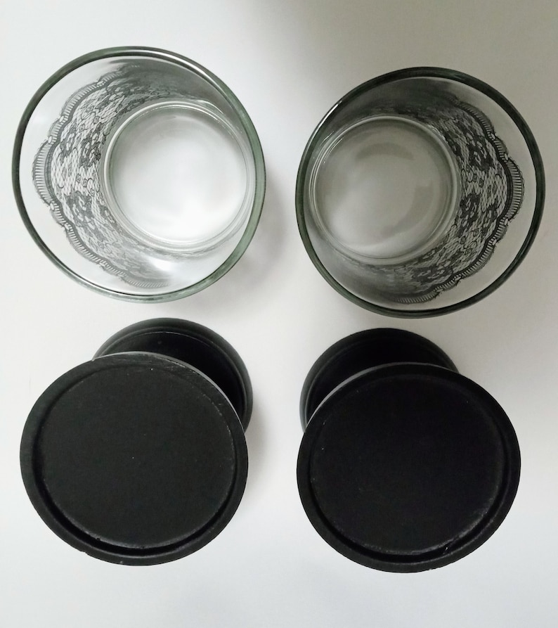 2 Black Lace Candle Holders With Black Bases Etsy