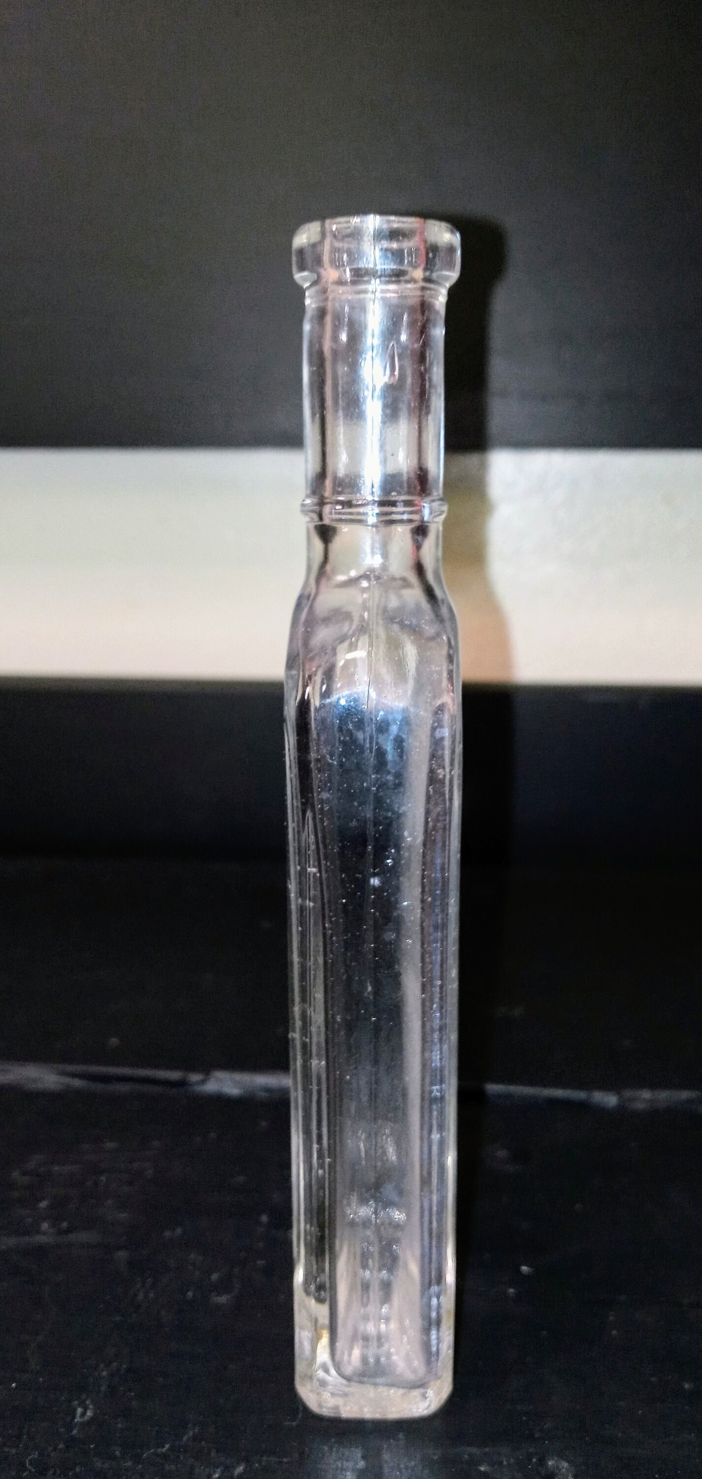 1924 Owens Bottle Company Long Neck, Round Shoulders Rectangle Bottle