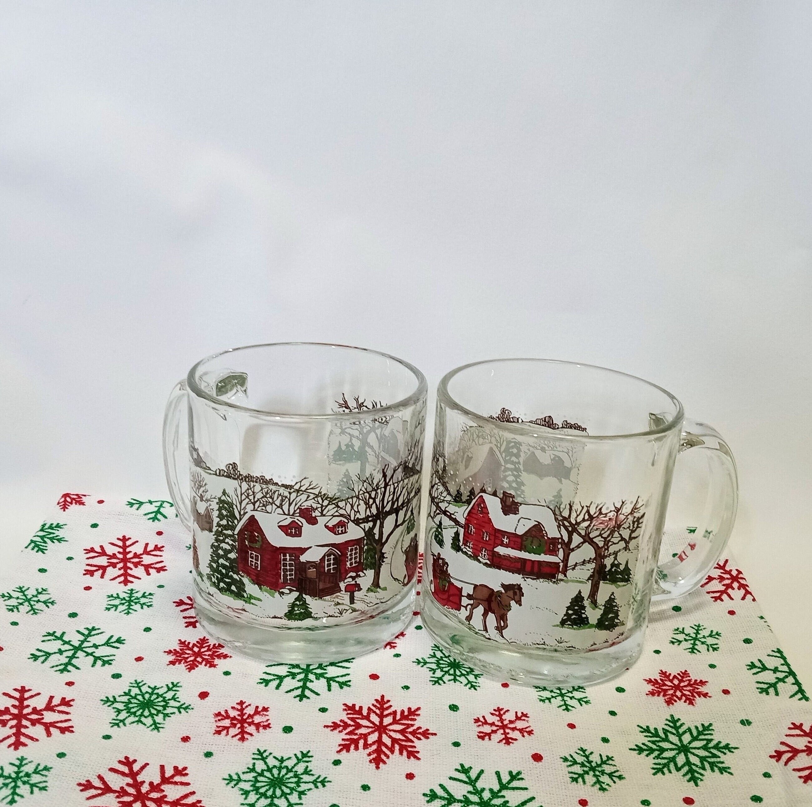 Christmas Village Snow Winter Scene Vintage Libbey Glass Coffee