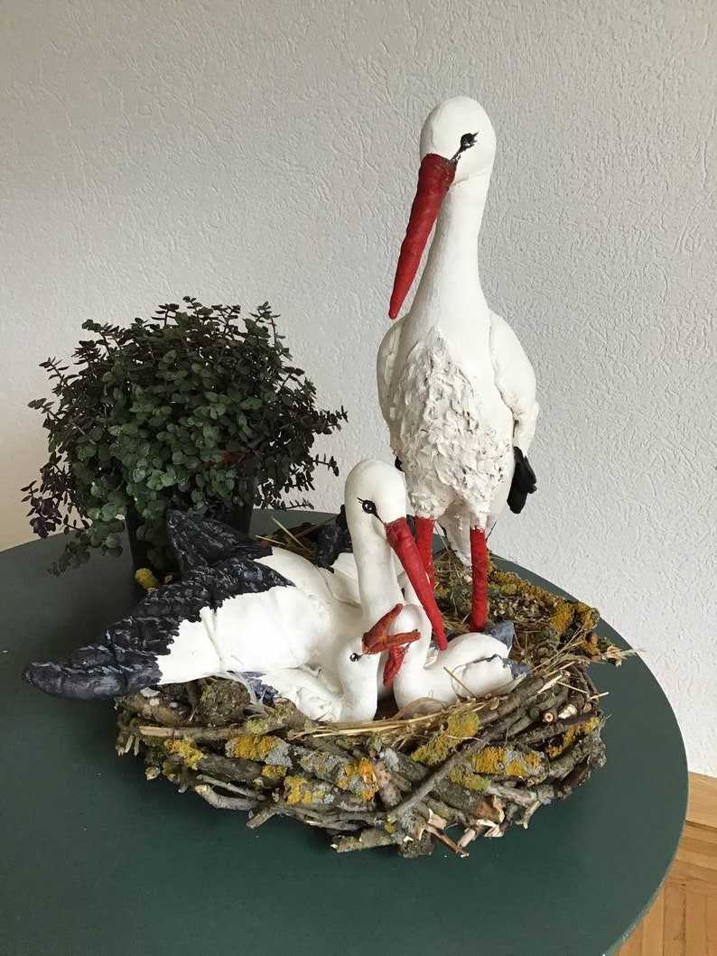 Handmade Nest With Storks and Baby Storks zdjęcie 3