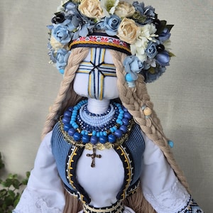 Ukrainian Motanka Doll, Slavic gift, Handmade Protective Talisman with Embroidery and Festive Bread, Folk Art Home Decor, Ukrainian Folk art