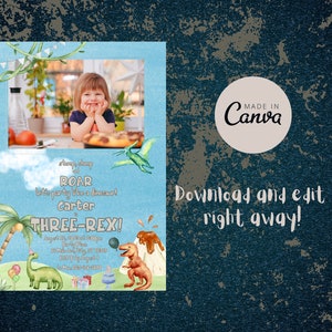 Watercolor Dino Birthday Party Invitation