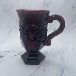 Avon 1876 Cape Cod Collection Ruby Red Pedestal Mug 5&quot; Vintage Glass Collectible