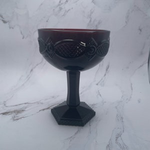 Avon 1876 Cape Cod Collection Ruby Red Saucer Champagne Goblet 5.4&quot; Vintage Glass Collectible