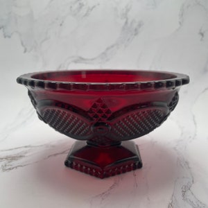 Avon 1876 Cape Cod Collection Ruby Red Candy Dish 6" Vintage Glass Collectible Sandwich Glass