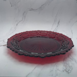 Avon 1876 Cape Cod Collection Ruby Red Dessert Plate 7.5" Vintage Glass Collectible Sandwich Glass