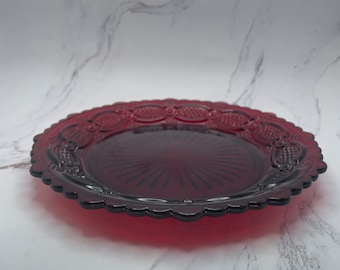 Avon 1876 Cape Cod Collection Ruby Red Dessert Plate 7.5" Vintage Glass Collectible Sandwich Glass