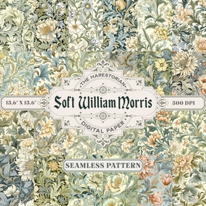Soft William Morris (Set of 24), English Victorian Pattern, Digital Art, Instant Download, Printable Paper, Scrapbook, Seamless Pattern