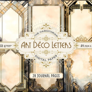 Lettere Art Déco (set di 28), Pagine del diario spazzatura Art Déco in formato Lettera e A4, Arte digitale, Download istantaneo, Carta stampabile, Scrapbook