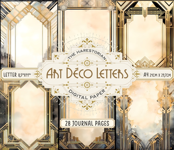 Art Déco Letters (Set of 28), Art Deco Junk Journal Pages in Letter & A4 Format, Digital Art, Instant Download, Printable Paper, Scrapbook