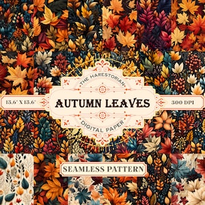 Autumn Leaves (Set of 26), Fall Foliage, Digital Art, Instant Download, Printable Paper, Scrapbook, Seamless Pattern