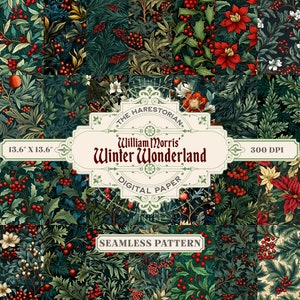 William Morris Winter Wonderland (set di 27), modello inglese vittoriano, arte digitale, download istantaneo, carta stampabile, album di ritagli